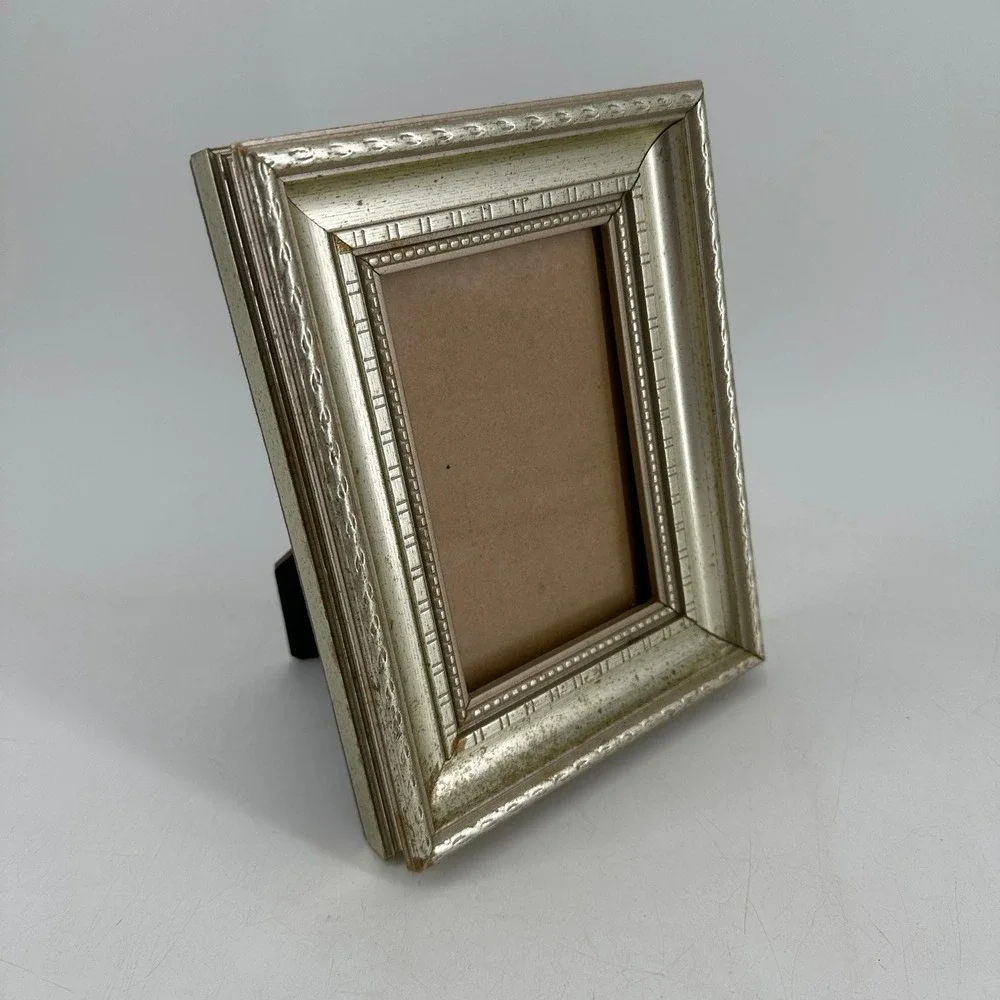 Champagne Silver Ornate Beaded 4x6 Tabletop Picture Frame Vintage Style Decor